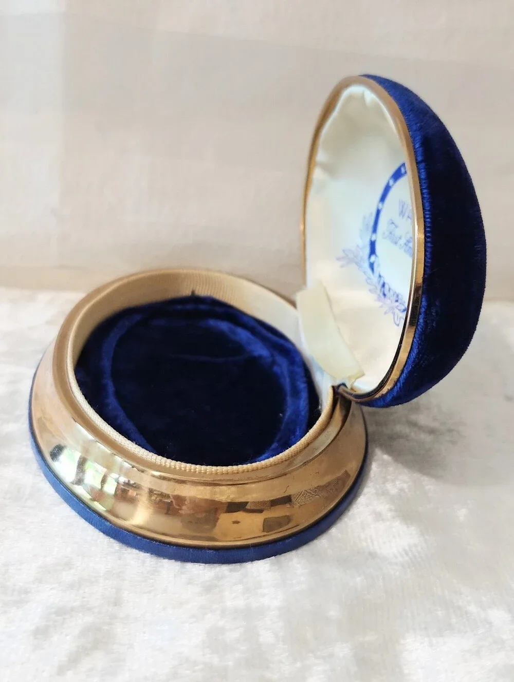 Waltham Blue Velvet Lined Gold Tone Jewelry Watch Presentation Box Case